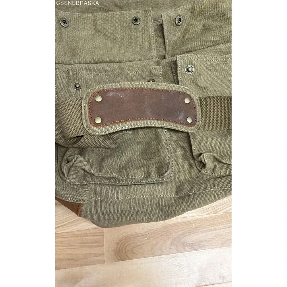 S.C. Cotton Olive Green Vintage 1038 Canvas Leather Messenger Bag Large NWT